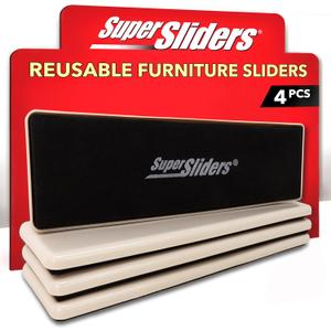 Super Sliders 4-Pack  2.5" x 9" Heavy-Duty Furniture Sliders for Carpet  Reusable Plastic Sliders for Moving Couches, Tables, Appliances & More  Effortless Furniture Movers