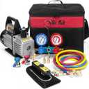 XtremepowerUS Premium 4CFM Air Vacuum Pump HVAC A/C Refrigeration Kit AC Manifold Gauge Case Set R134a Tap w/Leak Detector and Carrying Tote Bag