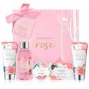 BODY & EARTH Spa Gift Set for Women - Luxurious 5 Pcs Bath and Body Gift Sets with Rose Scent, Spa Gift Box, Bath Set Includes Body Wash, Body Butter, Body Lotion and More, Birthday Gifts for Women