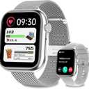 Smart Watches for Men Women(Answer/Make Calls),7 Day Battery Fitness Tracker Watch SpO2/HR/Sleep/BP,120+ Sports Activity Trackers,IP68 Smart Watch for Android/iOS,120+Dials,2 Bands,Silver