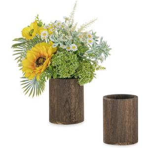 NUPTIO Wood Vases Rustic Centerpiece: 2 Pcs 5.1" Wooden Vase for Home Decor - Brown Small Vase for Wedding Table Living Room Shelf Decor