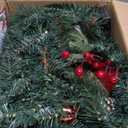 SHareconn 9FT Prelit Christmas Garland with Multi-Color LED Lights, Battery-Operated Timer, Includes Flower Ball & Poinsettia for Mantle Fireplace Indoor Outdoor Xmas Decor, Red Champagne Gold, 9 FT