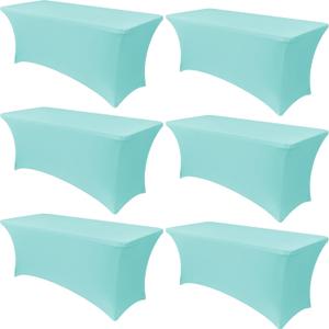 Obstal 6 Pack Stretch Spandex Table Covers for 6 Foot Tables - 6 FT Universal Rectangular Fitted Tablecloth Protector for Wedding, Banquet, Party, 72 Length x 30 Width x 30 Height Inches, Blue