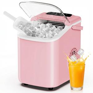 DUMOS Ice Maker Countertop, Ice Machine with Portable Handle, Basket and Scoop, 26lbs Daily, 9 Bullet Cubes in 6~8 Mins, Auto-Cleaning for Home, Kitchen, Office, Outdoors, RV Camping