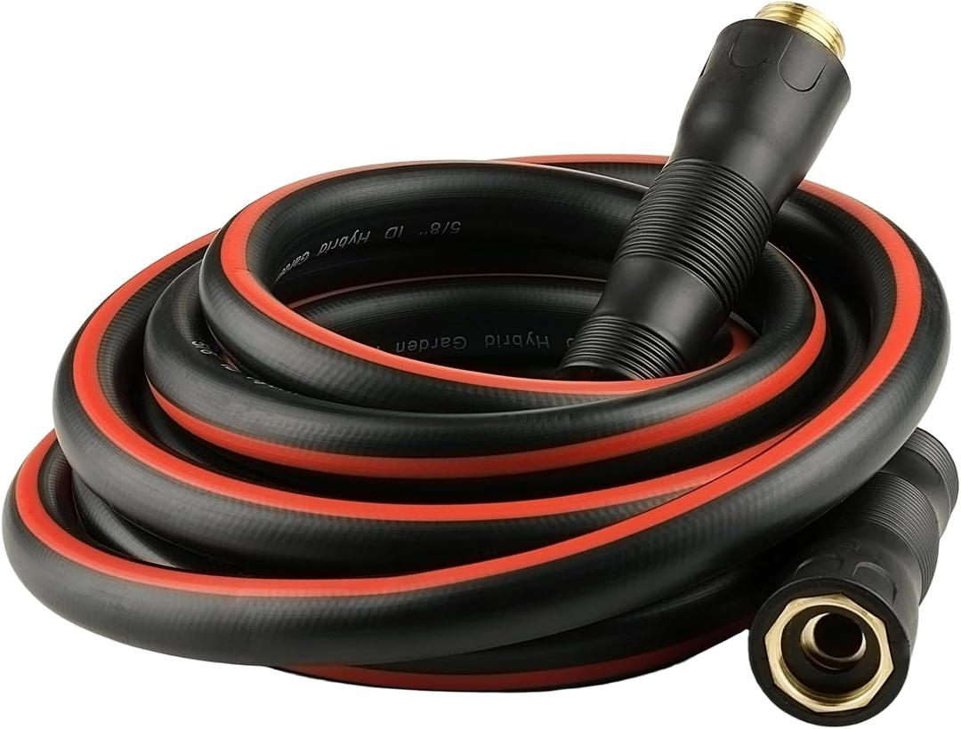 SheeChung Garden Hose 15ft x 5/8",Leader Hose with Swivel Handle,Lightweight Water Hose with Male to Female Fittings,Heavy Duty Flexible Rubber Hose,15 Foot Hose with 3/4"GHT Brass Fittings (black+red)