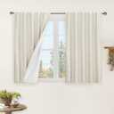 LAMIT Natural 100% Blackout Linen Curtains, 40 Inches Linen Textured Thermal Bedroom Curtains Back Tab and Rod Pocket Neutral Panels with White Liner for Farmhouse, 2 Panels, 42 x 40 Inch, Ivory