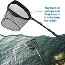 Rubber Coated Foldable Floating Fishing Net for Steelhead, Salmon, Catfish, Bass, Fly, Kayak, Easy Catch & Release with Telescopic Pole and Spring Shackle