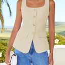 ZESICA 2026 Summer Casual Sleeveless Suit Vest for Women Square Neck Button Down Work Business Blazer Vests Waistcoat