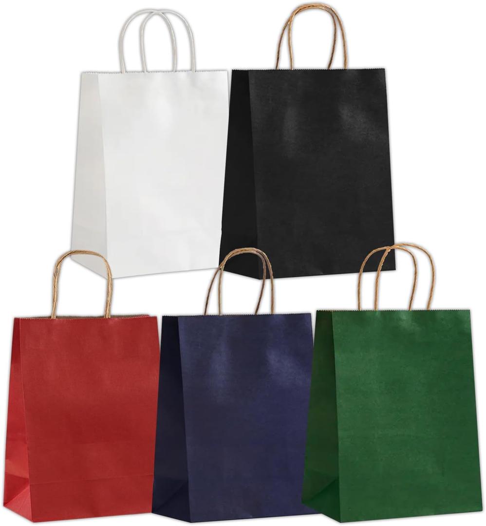 LIHOMR Gift Bags 8.25" X5.9 X3.15 100pcs Multicolour Kraft Paper Bag with Handles for Small Business Christmas Bulk, Wedding, Party Favor, Shopping, Lunch, Halloween Trick-or-Treat Bags