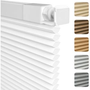 Shade&Beyond No Drill No Tools 34" W X 48" H Cellular Shades for Indoor Windows, Thermal Insulating & Noise Reducing Honeycomb Blinds, Cordless Free Stop Blinds Light Filtering, White(Custom Size)