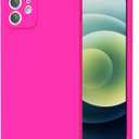 oakxco for iPhone 12 Case Silicone Rectangle Edge Corner, Y2k Soft Rubber Gel Cute Phone Case for Women, Girly Aesthetic Trendy Unique Design with Camera Cover, Neon Hot Pink