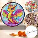 Bimkole Dinosaur Diamond Art Hanging Kit for Adult, DIY 5D Diamond Art Animal Window Pendant, Acrylic Crystal Art Hanging Ornament Home Wall Garden Front Door Sign Outdoor Decor 7.8x7.8 Inch