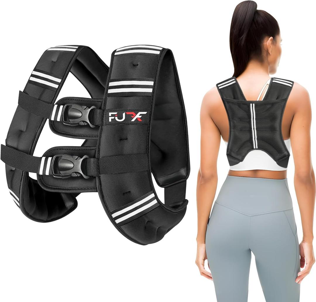 FUFF Weighted Vest Woman, 20 LB Womens Weight Vest for Walking, Strength Training Weight Vests for Female Men, Reflective Stripe Fitness Body Vest for Workout Running Jogging (Black)