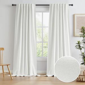 KEQIAOSUOCAI Cream Ivory Blackout Curtains 120 Inch Length 10 FT 2 Panels, Boho Farmhouse Neutral Earth Tone Window Curtain Drapes for Living Room Rod Pocket/Back Tab/Hook Belt 50 by 120-inch (Natural)