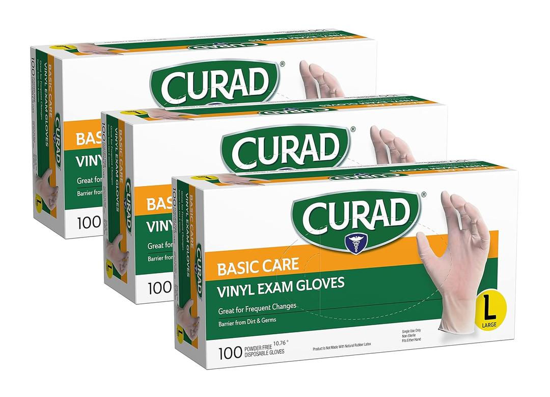 Curad - CURVT3RH Basic Care Vinyl Disposable Exam Gloves, Large (Pack of 300)