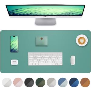 Leather Desk Pad Protector,Desk Mat,Large Mouse Pad, Non-Slip Desk Pad, Waterproof PU Leather Desk Blotter Mat, Desk Cover for Office and Home (Light Green, 36" x 17")