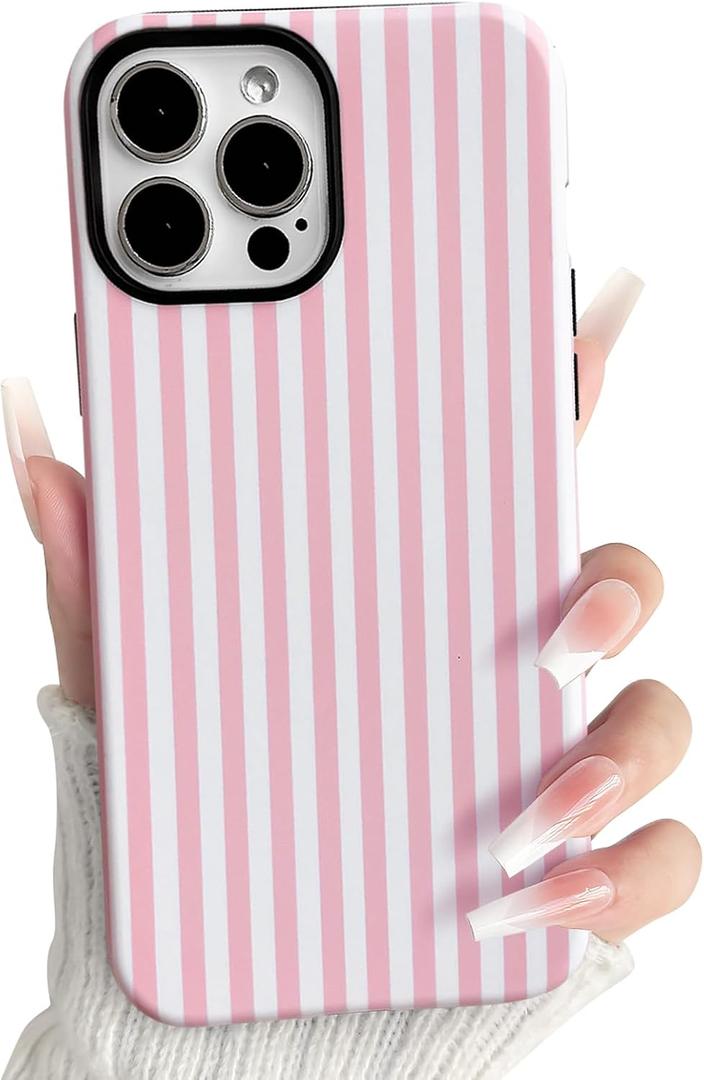 NITITOP Compatible for iPhone 13 Pro Case Stripe - Pink White