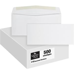 Quality Park #10 Envelopes, Letter Size White Mailing Envelopes, 4-1/8x9-1/2 Inch, No Window Business Envelopes, Gummed Closure, 500/Box (QUA90020)
