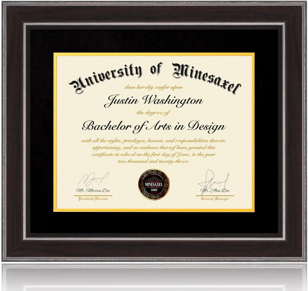 14x17 Diploma Frames 10x13 with Black Mat - Walnut Wood Finish | Shatter-Resistant Glass | for Wall Mounting | Gift for Graduations & Professional Certificate (1 Pack)