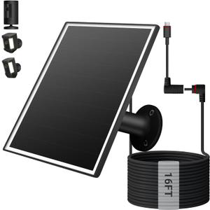 Solar Panel for Ring Camera, 6W Solar Charger with USB-C & Barrel Plug for Ring Stick Up Cam Pro/Plus & Spotlight Cam Battery Series, Waterproof, 16ft Cable (Black)