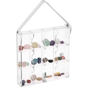 ELLDOO Adjustable Rock Display Case with PU Handle, 12 Compartments Clear Acrylic Collection Box Shadow Box, Showcase Shelves with Lid for Mineral Crystal Stones Seashell Jewelry Art Craft Supplies