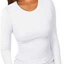 PALINDA Womne's Ribbed Round Neck Slim Fitted T Shirts Basic Solid Long Sleeve Layering Tee Tops, Size: L