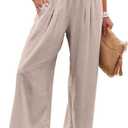 ANRABESS Women Linen Palazzo Pants Summer Boho Wide Leg High Waist Casual Lounge Pant 2026 Beach Travel Vacation Outfits (Small, Beige)