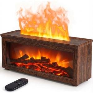 Essential Oil Diffuser, 7-Color Fireplace Fire Flame Aromatherapy Humidifier, 280ml Ultrasonic Aroma Diffuser Valentine's Day Gift with Time Sets and Remote Control for Bedroom Home Yoga Office (Walnut)