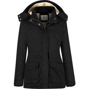Wenven Women's Winter Warm Sherpa Lined Jacket Heavy Parka Coat with Hood (XX-Large, Black)