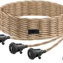 3 Light Plug in Pendant Light Cord, 25FT Hanging Lights with Plug in Cord, Hemp Rope Hanging Light Kit with 2 Way Switch, Farmhouse Pendant Light Kits DIY HangingLight