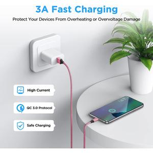 etguuds USB A to USB C Cable 6ft, 1-Pack, 3A Fast Charging Type C Charger Cord for iPhone 17 16 15 Pro Max 16e 17 Air, Samsung Galaxy S25 S24 S23 S22 S21 S20 A17 A16 A56 A55 Flip Fold, Pink