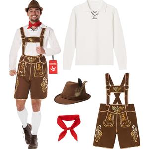 Morph Lederhosen Men Costume, Oktoberfest Costumes Mens, German Festival Costume, Halloween Costumes for Men (Large)