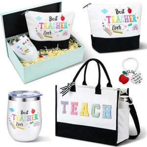 Paterr Teacher Appreciation Gifts Set Thank You Best Teacher Tote Bag & Tumbler End of Year Appreciation Gifts for Women(Cute Style)