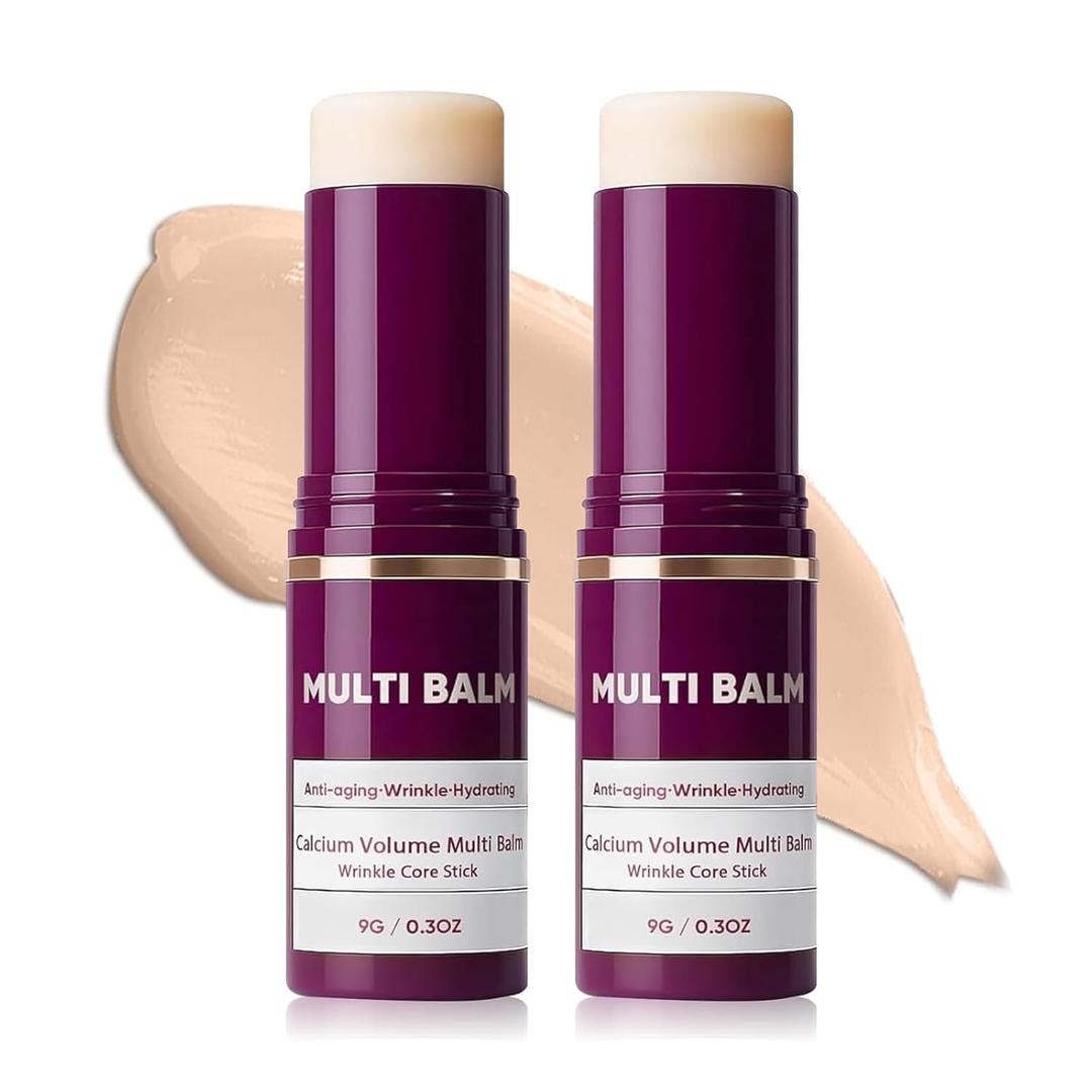 2 Pcs Calcium Multi Balm, Calcium Volume Multi Balm, Korean Collagen Moisturing Stick, Wrinkle Core Stick, Anti-aging, Hydrating, Firming Skin, Suitable for Eyes, Neck, Face
