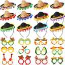 Syhood 24 Pcs Fiesta Party Supplies Cinco De Mayo Sombrero Headband Hats Eyeglasses for Mexican Theme Decoration Accessories