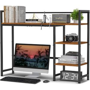 Snughome Desk Shelf, 38.6" Desktop Organizer Shelf, Desk Hutch for Computer Monitor, 4 Tier Desk Display Rack, Wood Desktop Bookshelf Storage Rack for Home Office Dorm, Rustic Brown | Desk Hutch, Computer Monitor, Desktop Display Rack, Home Office Dorm
