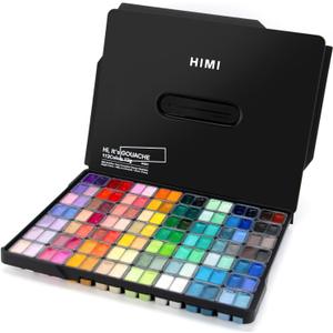 HIMI Gouache Paint Set, 112 Colors x 12g Twin Jelly Cup Design in Carrying Case, Non-Toxic Paint for Canvas and Paper, Perfect for Artists, Student, Opaque Painting (Black)