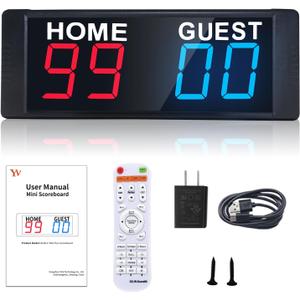 YZ LED Portable Digital Scoreboard, Tabletop Electronic Scoreboard with Remote, Score Keeper for Games Cornhole/Basketball/Ping Pong/Baseball/Tennis/Volleyball Indoor Outdoor (Red & Blue(plug-in))
