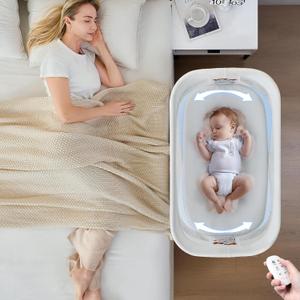 Electric Bassinet for Baby 3 Rocking Speeds, Auto Bedside Sleeper with 8 Soothing Music, Rocking Bassinet for Infant, Grey