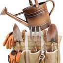 1 Gallon Galvanized Steel Watering Can with 3 Pcs of Garden Tools, 1 Pc of Pruning Shear, 1 Pair of Gardening Gloves，1 Pc of Garden Tools Organizer Tote