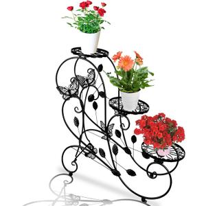 HLC Metal Plant Stand 3 Tier Flower Pot Holder Indoor Outdoor Plant Display Shelf Rack for Garden, Balcony, Patio, Corner, Living Room, Black