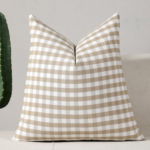 vctops Coffee Buffalo Check Plaid Decorative Throw Pillow Covers 18x18 Inch Farmhouse Gingham Square Cushion Cover Pillowcase for Sofa Bedroom Couch (Coffee Plaid,18"x18")