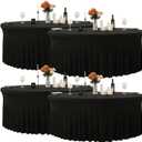 4 Pack 132 Inch Black Round Tablecloth, Fitted Tablecloths for 6FT Round Tables, Spandex Table Cover with Table Skirt for Wedding Photography Party Professional Events Halloween Decoration Indoor