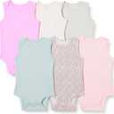 Amazon Essentials Unisex Babies' Sleeveless Cotton Rib Bodysuits, Pack of 6 (0-3 Months, Pink/Floral)