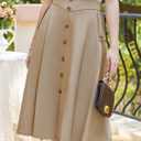 A Line Midi Skirt Casual Pleated Skirts Summer Skirts for Women 2024 Vintage High Waisted Skirt Khaki S (Beige, S)