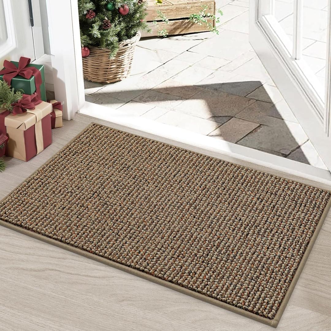 BEQHAUSE Dirt Trapper Door Mat 20" x 32", Non-Slip Washable Doormats Entrance Mat, Dirt Resistant and Absorbent Welcome Mat, Low Profile Floor Mats for Front Back Door and Entryway, Beige (1'8" x 2'8" (Rectangular))