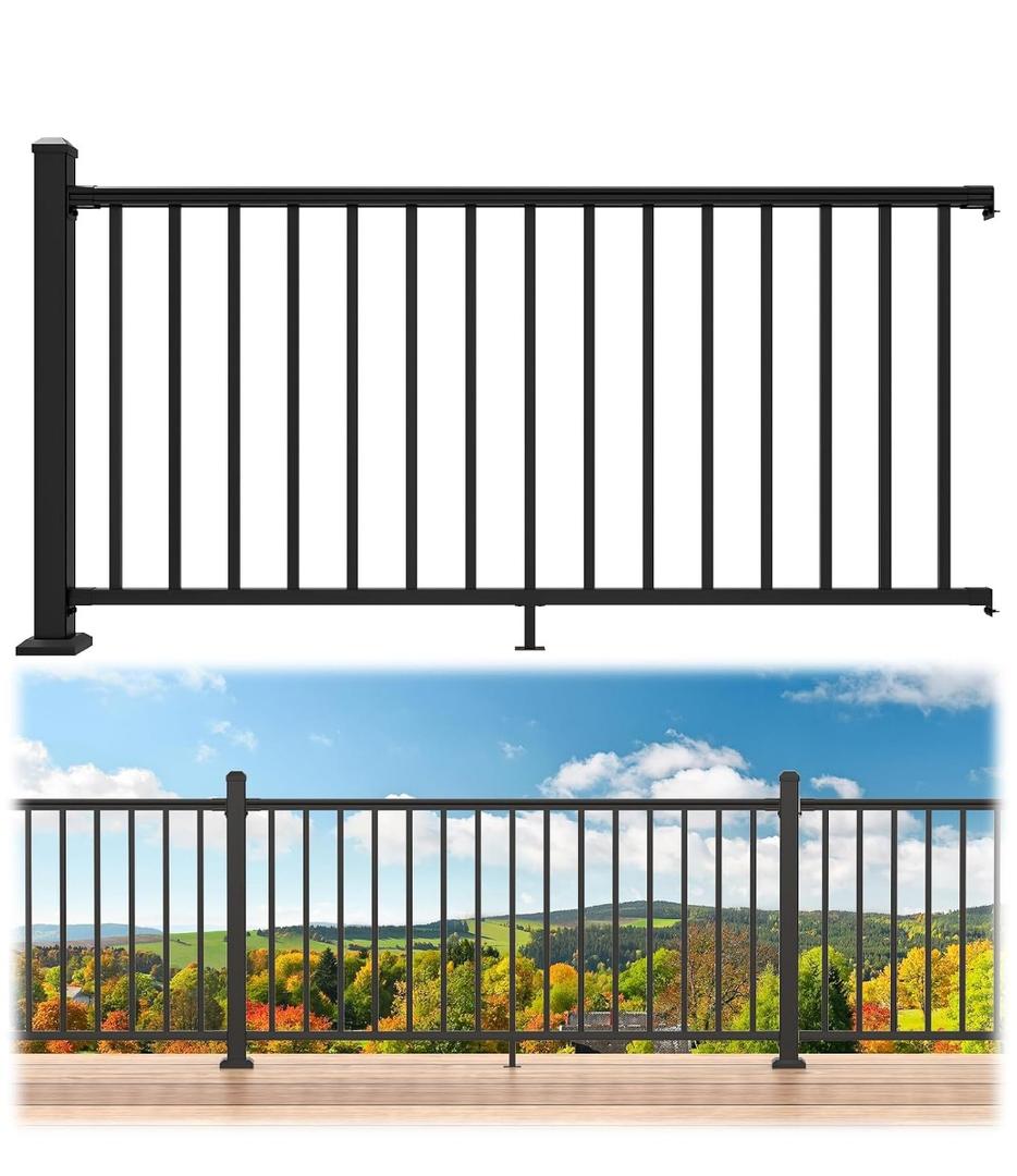 Egadis 36 in. H x 6 ft. W Porch and Deck Railing Kit, Aluminum Railing Kit, Black Textured AAMA 2604 Powder-Coat Finish Modular Rail System for Outdoor Decks, Porches & Balconies (1 Post, 1 Panel)