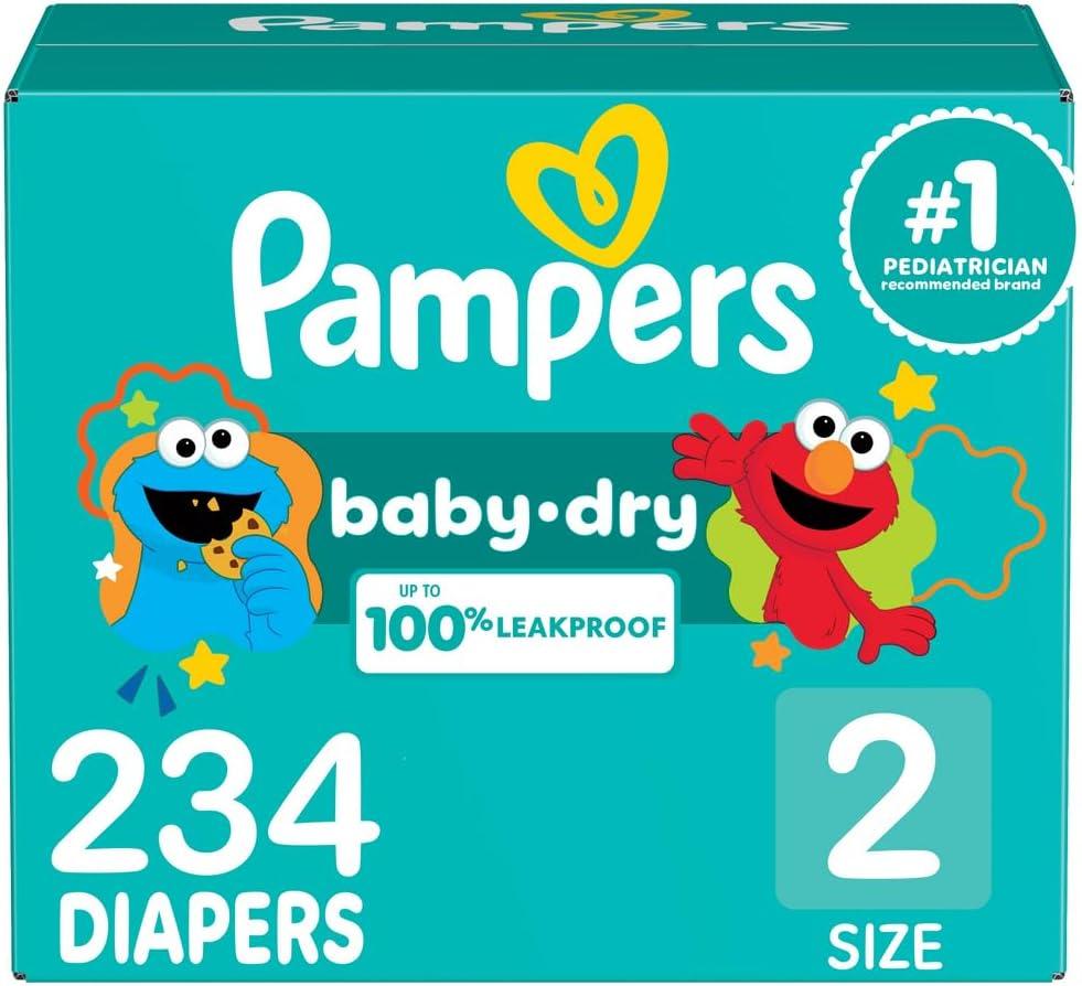 Pampers Diapers - Baby Dry - Size 2, 234 Count, Absorbent Disposable Infant Diaper (Packaging May Vary)
