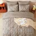 CozyLux King Size Comforter Set Khaki, 7 Pieces Pintuck Bed in A Bag Khaki Comforter King Size, Pinch Pleat Bedding Set with All Season Comforter, Sheets, Pillowcases & Shams