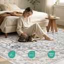 10x14 Area Rug for Living Room, Washable Non-Slip Soft Carpet | Stain Resistant, Kid & Pet Friendly Vintage Rugs, Ideal for Bedroom, Dining Room, Farmhouse, Nursery, Home Office Blue/White